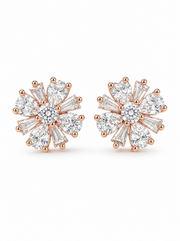 Fancy Stylish Flower Studs | Rose Gold American Diamond Earrings | Partywear Dailywear Tops for Women