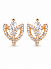 Stylish Rose Gold AD Flower Studs | Fancy Partywear Earrings for Women | Trending American Diamond Tops