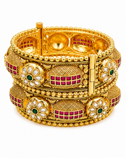 Stylish Rajwadi Broad Kada / Fancy Openable Partywear Bangles Set of 2