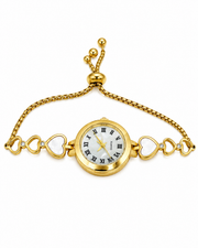 Fancy Gold Heart Adjustable Bracelet Watch | Stylish Partywear Ghadi for Women