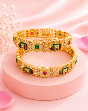 Traditional Antique Gold Plated Ruby Emerald Studded Bangle Set (Pack of 2)