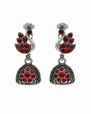 Fancy Peacock Oxidized Jhumka | Stylish Red Stone Partywear Earrings | Trending Ethnic Jhumki