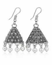Stylish Fancy Oxidized Silver Pyramid Jhumka with Pearls - Trending Partywear Earrings