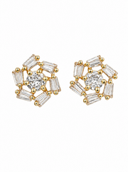 Fancy Stylish White Stone Gold Studs / Partywear Flower Earrings for Women