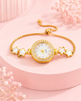 Fancy Star Bracelet Watch | Stylish Gold Plated Adjustable Watch for Girls | Partywear Jewelry Watch