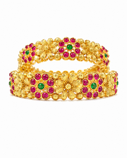 Stylish Golden Bead & AD Stone Bangle Set (Set of 2) - Fancy Modern Bengals