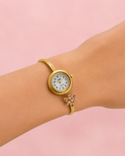 Fancy Stylish Pink Stone Gold Kada Watch - Partywear Bracelet Ghadi
