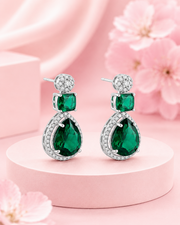 Fancy Emerald Green Teardrop Earrings / Stylish Western Partywear Danglers