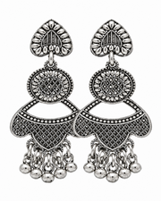 Trendy Fancy Heart Oxidized Earrings | Stylish Partywear Silver Earrings