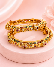 Stylish Partywear Gold Plated Screw Kada / Fancy Meenakari Bangles (Set of 2)