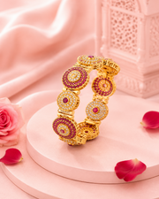 Stylish Partywear Gold Plated Ruby Stone Openable Kadas / Fancy Bangles (Set of 2)