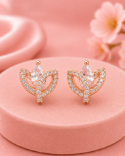 Stylish Rose Gold AD Flower Studs | Fancy Partywear Earrings for Women | Trending American Diamond Tops