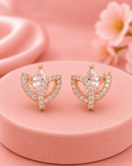 Stylish Rose Gold AD Flower Studs | Fancy Partywear Earrings for Women | Trending American Diamond Tops