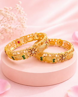 PM Aura Jewels Traditional Meenakari Gold Plated Brass Bangles (Set of 2)