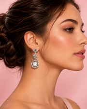 Fancy Stylish Silver AD Stone Earrings | New Design Partywear Chandelier Drops | Meera/Suhani Collection