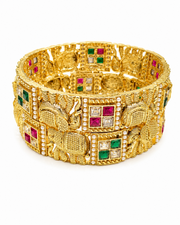 Stylish Elephant Design Matte Gold Bangles / Fancy Partywear Multi-color Kangan (Pack of 2)