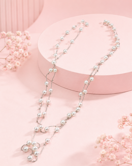 Fancy Double Layer Moti Mala | Stylish Silver Chain Pearl Necklace for Partywear