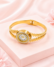 Fancy Stylish Gold Bangle Watch | Partywear Leaf Bracelet Ghadi for Women