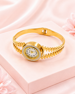 Fancy Stylish Gold Bangle Watch | Partywear Leaf Bracelet Ghadi for Women