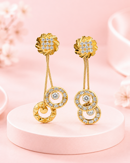 Stylish Partywear Gold-Plated Geometric Earrings | Fancy CZ Earrings for Girls