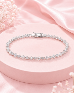 Fancy Stylish AD Stone Tennis Bracelet - Silver Plated Partywear Bracelet.