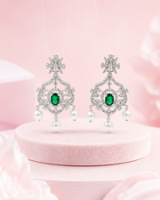 Stylish Emerald Green Victorian Earrings / Fancy Pearl Drop Earrings / Trendy Partywear Jewelry