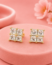 Fancy Stylish AD Square Studs / Trendy Gold-Plated Partywear Earrings
