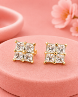 Fancy Stylish AD Square Studs / Trendy Gold-Plated Partywear Earrings