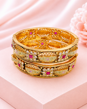 Gold Plated Meenakari & Kundan Studded Plastic-Free Alloy Bangle Set (Pack of 2)