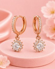 Fancy Rose Gold CZ Floral Hoops | Stylish Partywear Earrings for Girls
