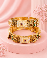 Traditional Meenakari Openable Bangles for Women | Gold Plated Antique Kada Set with Ruby & Emerald Stones | Ethnic Bridal Jewellery | Pack of 2