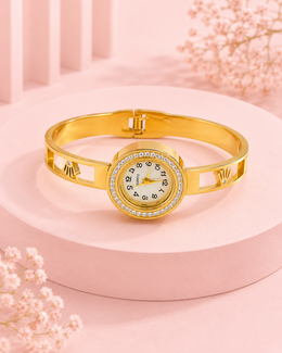 Fancy Stylish Gold Plated American Diamond Bangle Watch for Women