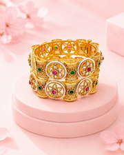Stylish Emerald Green Broad Bracelet Kada - Fancy Watch-Design Partywear Bengal Set 2