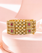 Fancy Ruby Polki Kada Set / Openable Bridal Broad Bangles (2 Pcs)