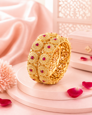 Stylish Partywear Gold Plated Ruby Stone Bangles / Fancy Meenakari Kada Set Of 2