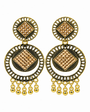 Trendy Antique Gold Geometric Earrings | Stylish Partywear Earring | Champagne Stone Studded Fancy Jhumka