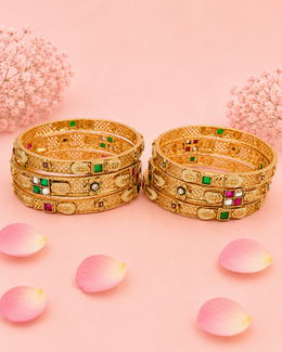 Fancy Partywear Gold-Plated Kundan Bangle Set (Set of 6)