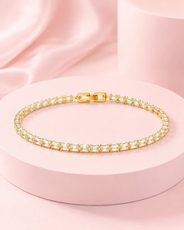 Fancy Stylish Baguette Stone Tennis Bracelet / Partywear Gold Bracelet