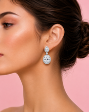 Stylish Fancy Diamond-Look Halo Earrings | Partywear Silver Drops | Trending Western Earrings
