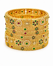 Traditional Gold-Plated Meenakari Kada Bangles for Women | Floral Filigree Work with Green & Maroon Enamel