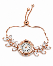 Stylish Rose Gold Fancy AD Stone Watch Bracelet | Partywear Adjustable Bracelet Watch