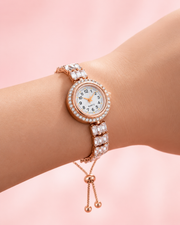 Stylish Rose Gold AD Studded Bracelet Watch - Fancy Adjustable Free Size Ghadi