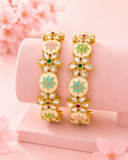 Fancy Dual-Pattern Gold-Plated Bangle Set (Set of 2) - Stylish Ruby Floral Bengals