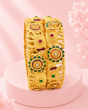 Stylish Gold Plated Elephant Meenakari Bangles / Fancy Royal Kada Set Of 2