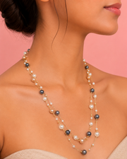 Fancy Partywear Double Layer Pearl Mala | Stylish Grey & Gold Moti Necklace for Women