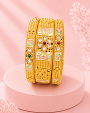 Royal Emerald Green Statement Kada / Stylish Fancy Openable Broad Bangle Set 2