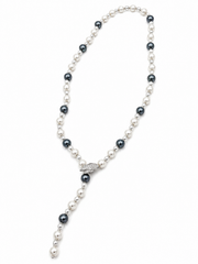 Trendy Dual-Tone Pearl Lariat Necklace with Crystal Leaf Design for Women & Girls