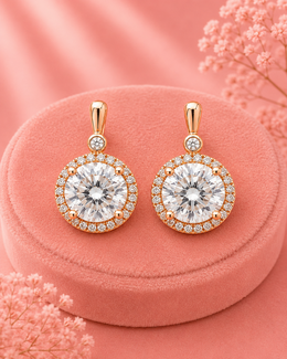 Fancy Rose Gold American Diamond Solitaire Earrings | Stylish Partywear Earrings for Women