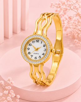 Fancy Stylish Gold Bangle Watch for Women | Partywear Bracelet Ghadi | Trending Gold-Plated Watch
