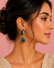 Stylish Peacock Green Stone Oxidized Jhumka | Partywear Fancy Earrings | Traditional Jhumki